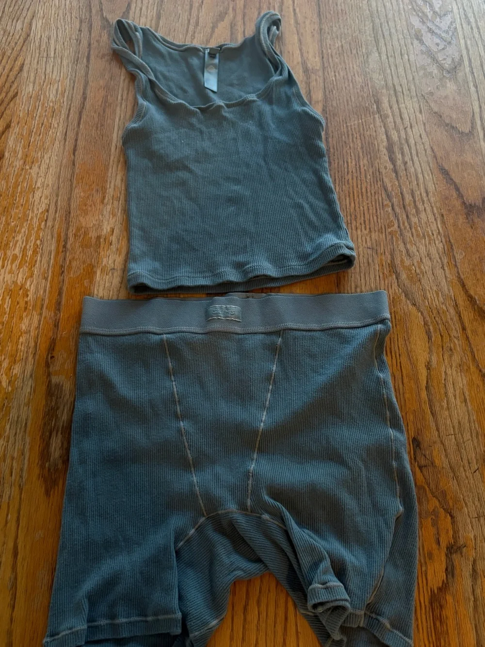 SKIMS Ribbed Tank & Boxer Short Set - Slate Blue